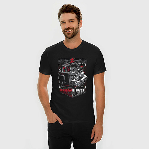 Мужская slim-футболка Стример максимального уровня / Черный – фото 3