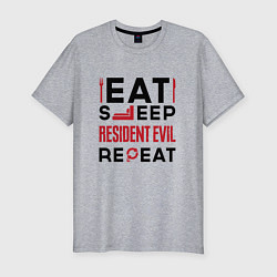 Футболка slim-fit Надпись: eat sleep Resident Evil repeat, цвет: меланж