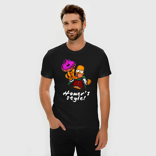 Мужская slim-футболка Гомер Симпсон тянется за пончиком / Черный – фото 3