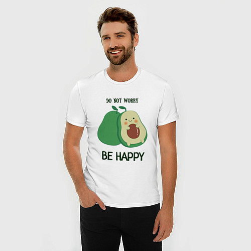 Мужская slim-футболка Dont worry be happy - avocado / Белый – фото 3