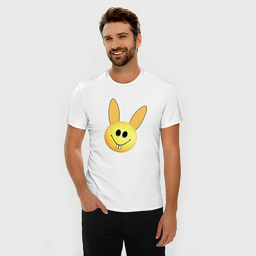 Мужская slim-футболка Кролик-смайлик / Белый – фото 3