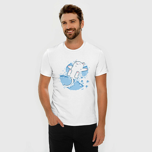 Мужская slim-футболка Снежный котоик / Белый – фото 3