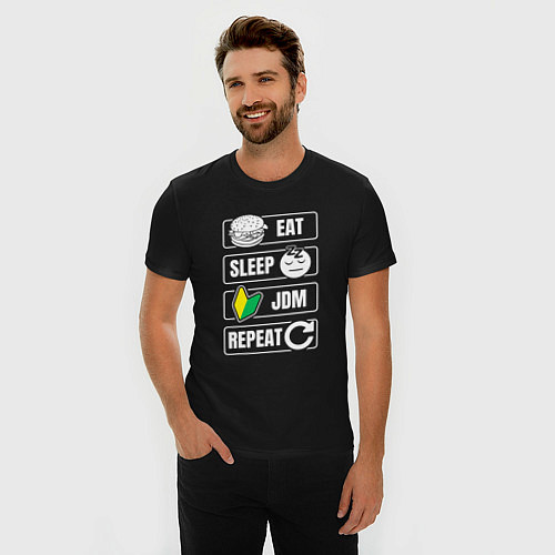 Мужская slim-футболка Eat sleep JDM repeat / Черный – фото 3