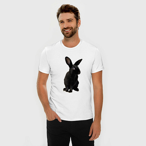 Мужская slim-футболка Черный кролик на счастье / Белый – фото 3