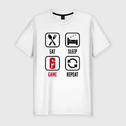 Футболка slim-fit Eat - sleep - Rainbow Six - repeat, цвет: белый