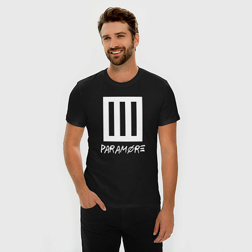 Мужская slim-футболка Paramore логотип / Черный – фото 3