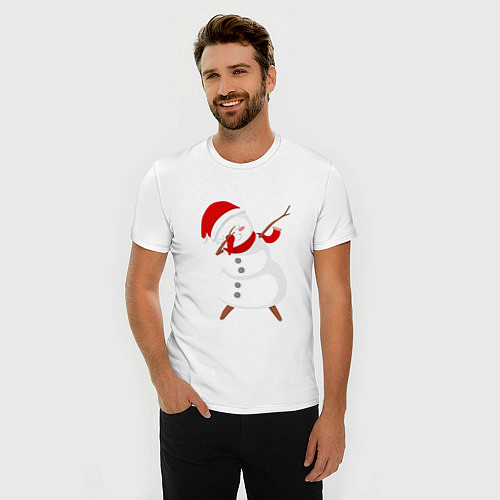 Мужская slim-футболка Снеговик дэб / Белый – фото 3