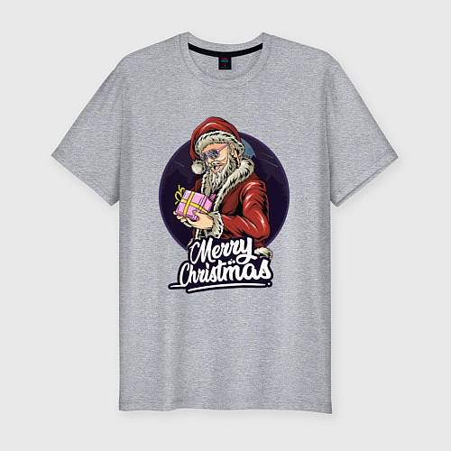 Мужская slim-футболка Санта с подарком / Меланж – фото 1