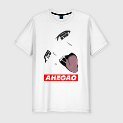 Футболка slim-fit Лицо ахегао с красным логотипом, цвет: белый