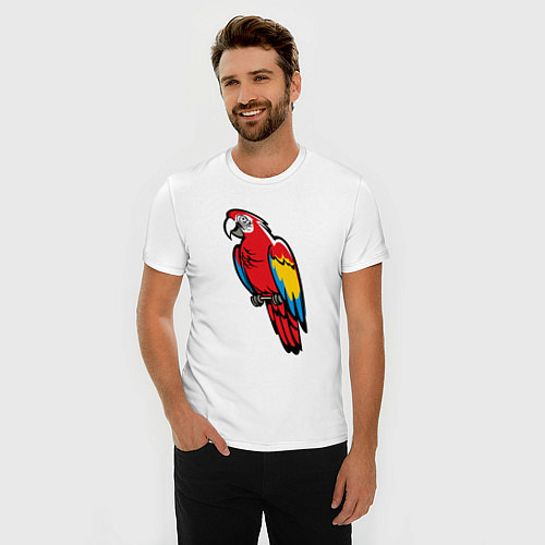 Мужская slim-футболка Попугай Ара на жердочке / Белый – фото 3