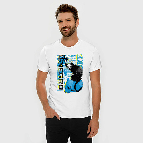 Мужская slim-футболка Чёрный кот и череп / Белый – фото 3