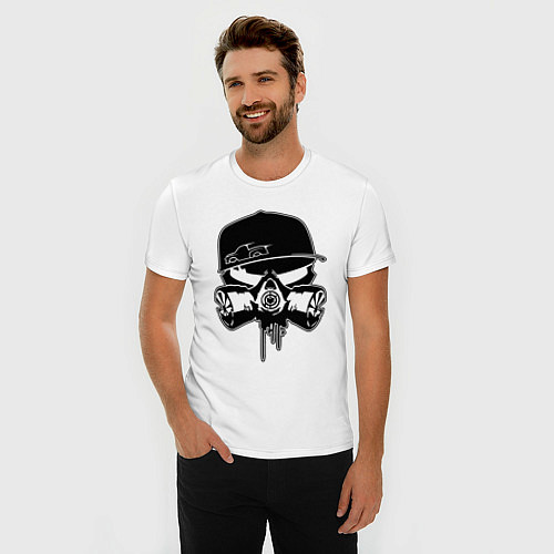 Мужская slim-футболка Respirator skull / Белый – фото 3