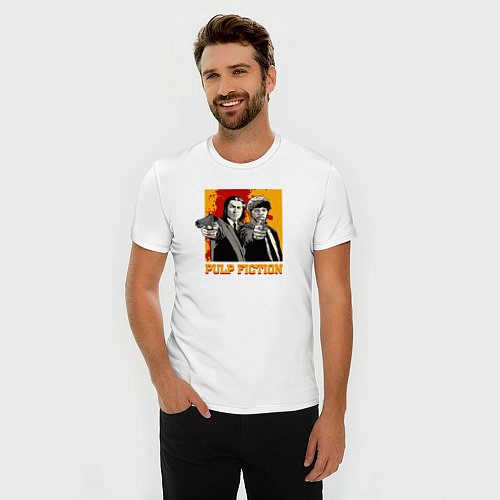 Мужская slim-футболка Криминальное чтиво John Travolta Samuel L Jackson / Белый – фото 3
