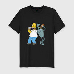 Футболка slim-fit Drunk Homer and Bender, цвет: черный