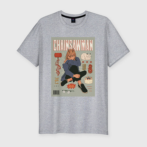 Мужская slim-футболка Пауэр из Chainsaw Man / Меланж – фото 1