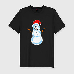 Футболка slim-fit Мультяшный новогодний снеговик, цвет: черный