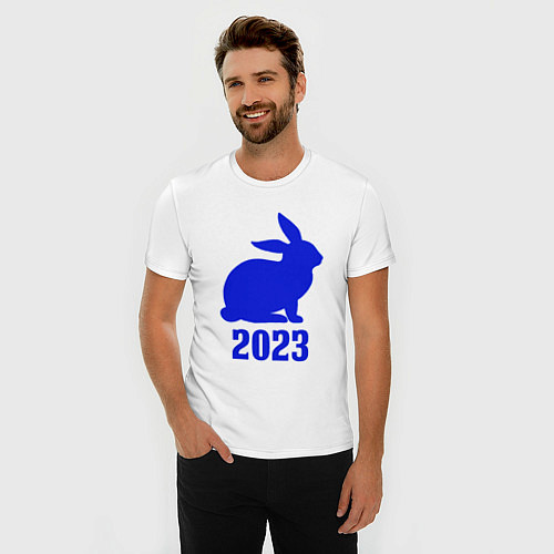 Мужская slim-футболка 2023 силуэт кролика синий / Белый – фото 3