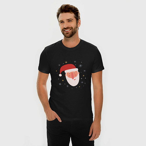 Мужская slim-футболка Голова Деда Мороза / Черный – фото 3