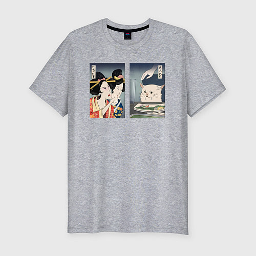 Мужская slim-футболка Мем в японском стиле / Меланж – фото 1