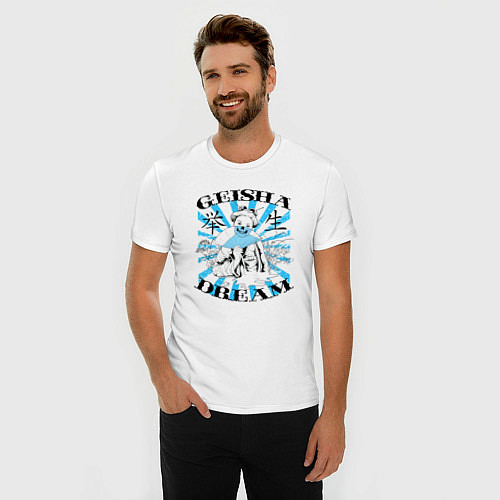 Мужская slim-футболка Гейша мечта поп арт / Белый – фото 3