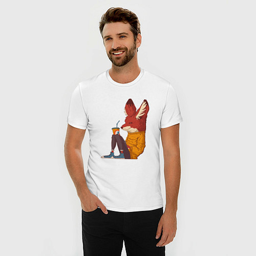 Мужская slim-футболка Отдыхающий лис / Белый – фото 3
