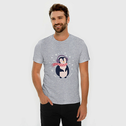 Мужская slim-футболка Забавный пингвин / Меланж – фото 3