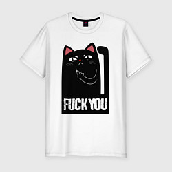 Футболка slim-fit Black cat - fuck you, цвет: белый