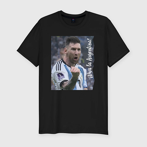 Мужская slim-футболка Viva la Argentina - Lionel Messi - world champion / Черный – фото 1