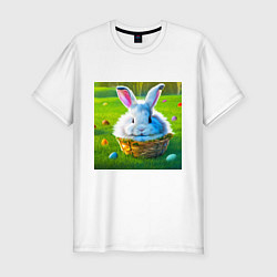 Футболка slim-fit Милый кролик в корзинке, цвет: белый