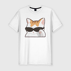 Футболка slim-fit Бело-рыжий котик в очках, цвет: белый