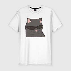 Футболка slim-fit Серый котик в очках, цвет: белый