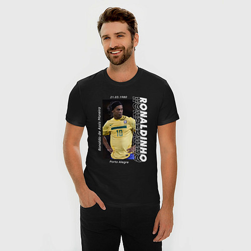 Мужская slim-футболка Роналдиньо сборная Бразилии / Черный – фото 3