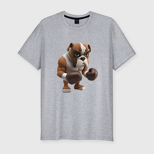 Мужская slim-футболка Собака чемпион по боксу / Меланж – фото 1