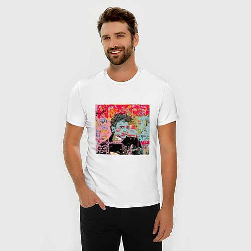Мужская slim-футболка David Bowie musician singer / Белый – фото 3