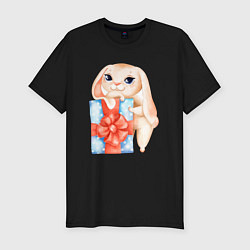 Футболка slim-fit Зайчик с большим подарком, цвет: черный