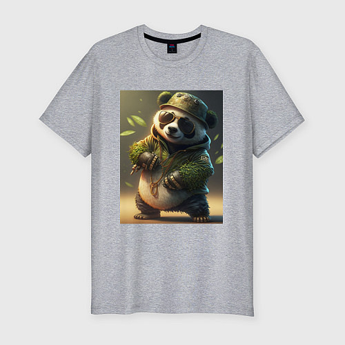 Мужская slim-футболка Китайская панда в очках / Меланж – фото 1
