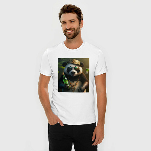 Мужская slim-футболка Панда на отдыхе чилит / Белый – фото 3
