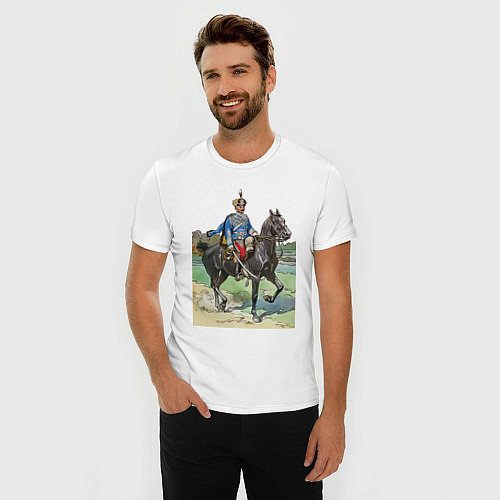 Мужская slim-футболка Генерал 13-го гусарского Нарвского полка / Белый – фото 3