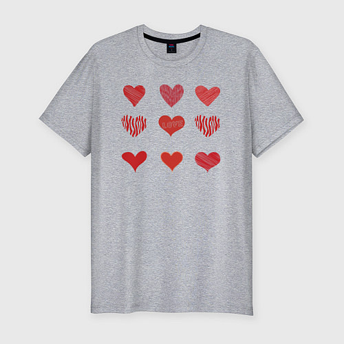 Мужская slim-футболка Сердца паттерн / Меланж – фото 1