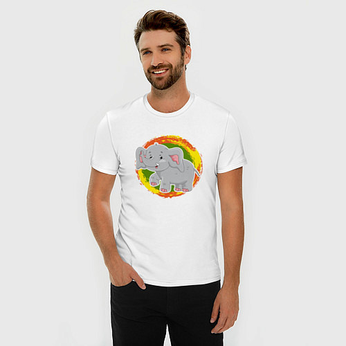 Мужская slim-футболка Милый мультяшный слоник / Белый – фото 3