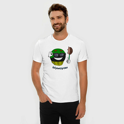 Мужская slim-футболка Мем анархо-примитивизм: ыуыауаы / Белый – фото 3