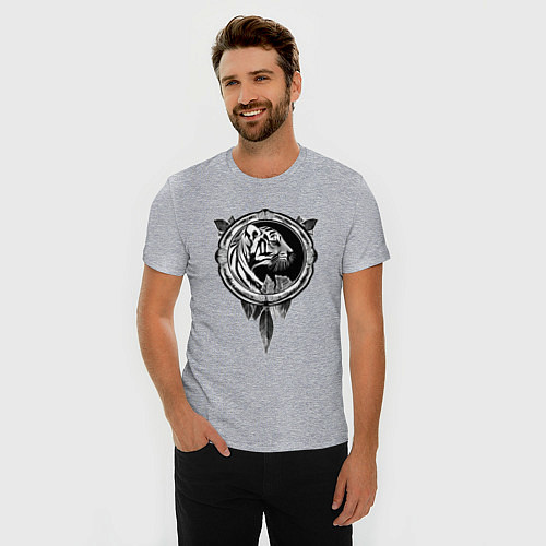 Мужская slim-футболка Тигр -символ 2022 года - контрастный в рамке / Меланж – фото 3