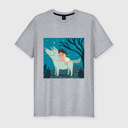 Мужская slim-футболка Принцесса Мононоке и волк милая / Меланж – фото 1