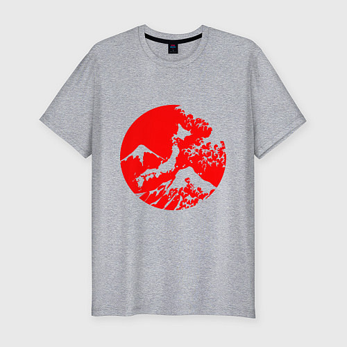 Мужская slim-футболка Флаг Японии - красное солнце / Меланж – фото 1