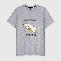 Футболка slim-fit Лень течёт во мне - котик, цвет: меланж