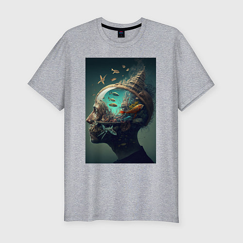 Мужская slim-футболка Мысли о море / Меланж – фото 1