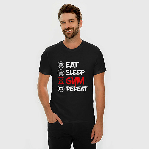 Мужская slim-футболка Eat sleep gum repeat / Черный – фото 3