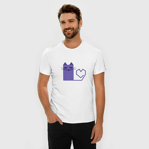 Мужская slim-футболка Кот с сердечком в минимализме / Белый – фото 3