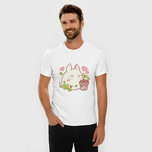 Мужская slim-футболка Тоторо и цветок / Белый – фото 3