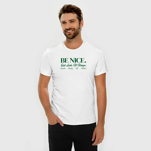 Мужская slim-футболка Be nice / Белый – фото 3